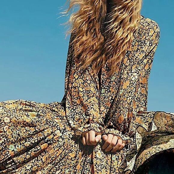 REVOLVE Free People Dress Feeling Groovy Floral Print Black Maxi Dress S • NEW - Picture 3 of 16